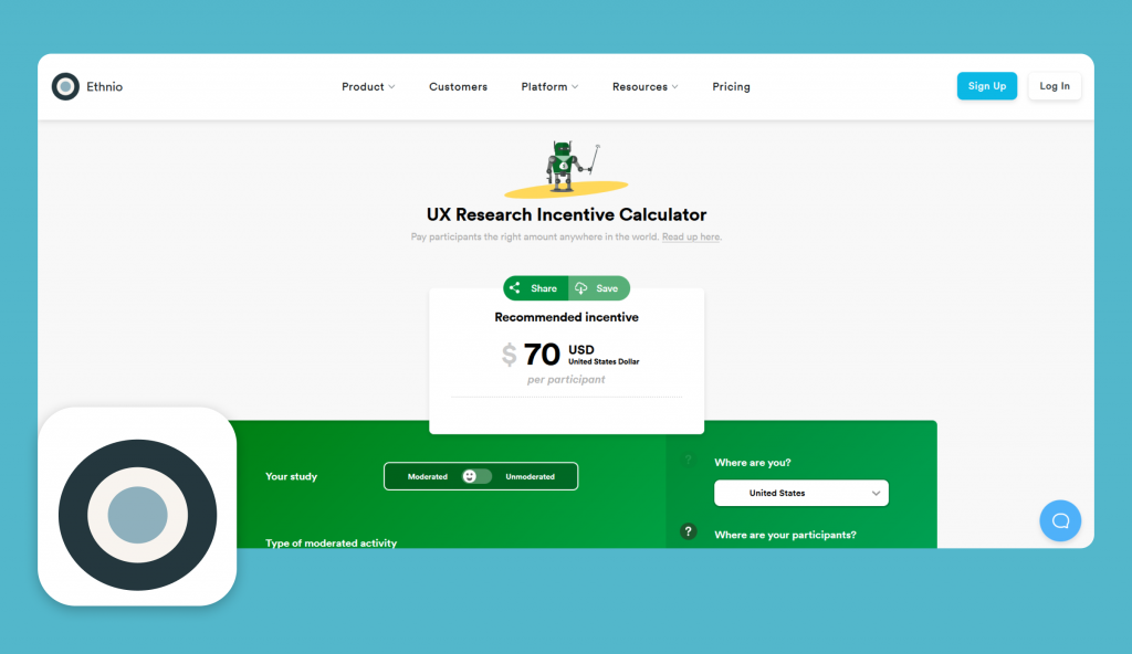 An image of Ethnio UX Research Incentive Calculator
